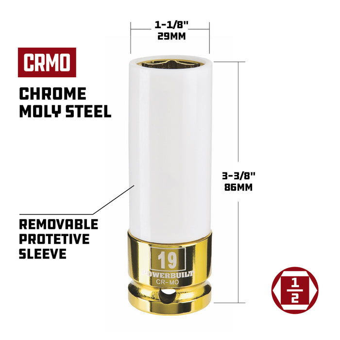 Potencia: 19 mm, 1/2 pulg. Dados para tuercas con ruedas de pared delgada